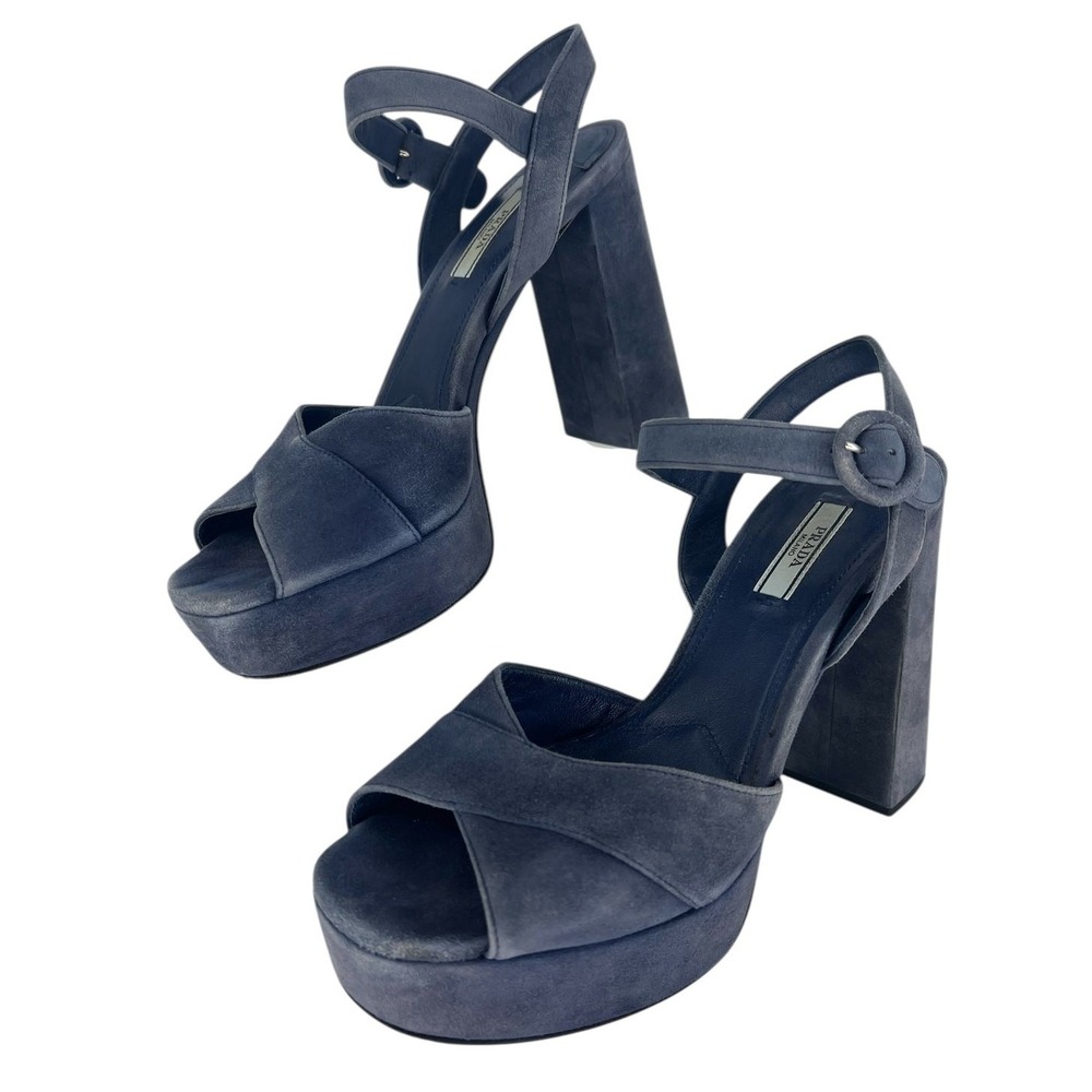 Prada Suede Crisscross Platform Sandals in Blue Size 40.5 - Picture 7 of 16
